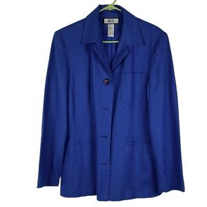 BICE linen blazer long sleeves button down Sz 12 royal blue